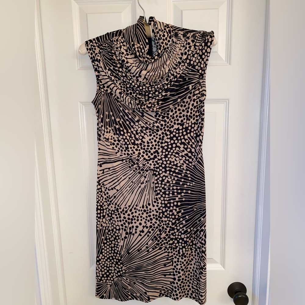 Trina Turk sleeveless black and beige patterned dress.